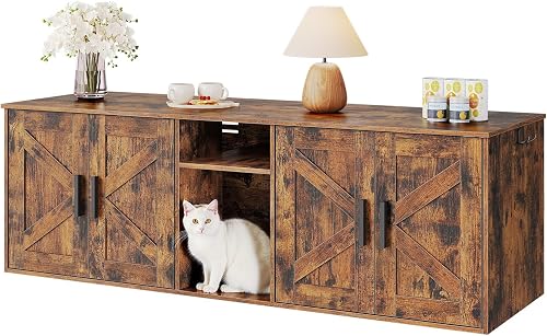 HOOBRO rustic brown litter box enclosure with divider