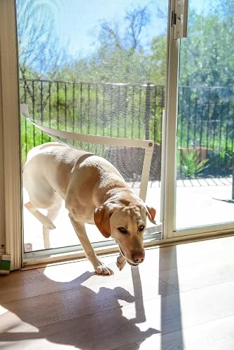 Custom sliding door pet door screen kit with white tape